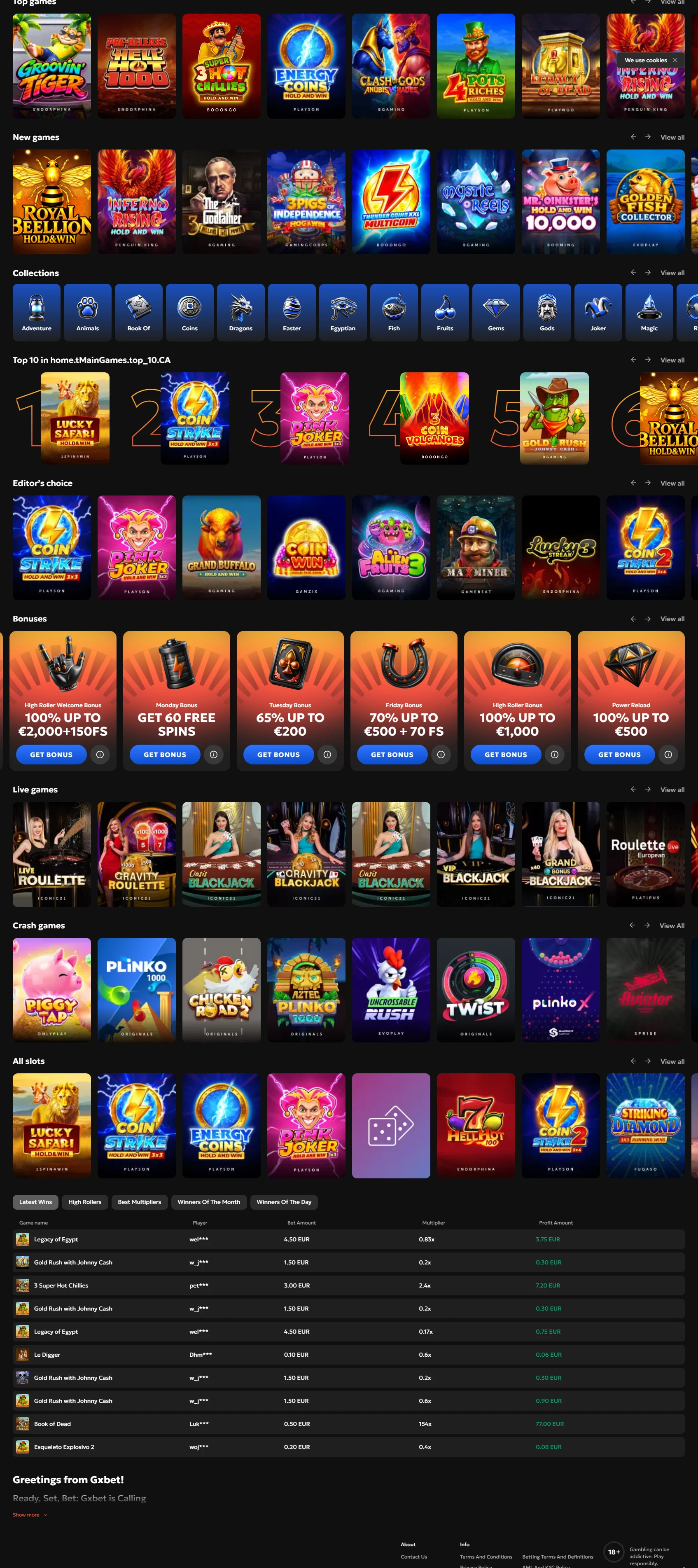 Verzameling van kleurrijke gokkasten en tafelspelopties beschikbaar op Ggxbet platform